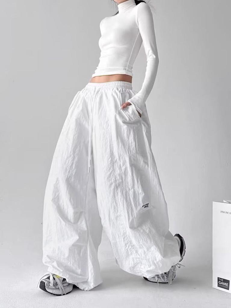 Pantaloni larghi plissettati stile coreano da donna per street dance per primavera/estate