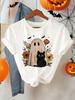 Halloween Cartoon Graphic Tops Tees Cute Floral Ghost Pattern Fit Round Neck Short Sleeve T-Shirt for Women Casual Clothing
