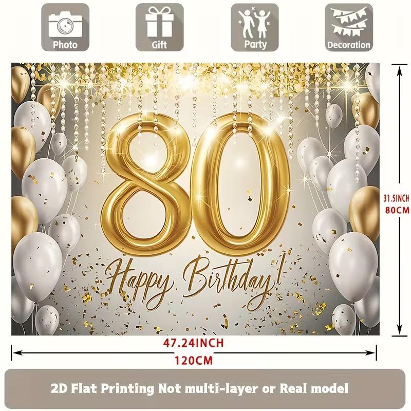 

2D Luxury Gold Number 80 Happy Birthday Backdrop Banner Photo Booth 47.2x31.5inch/120*80cm