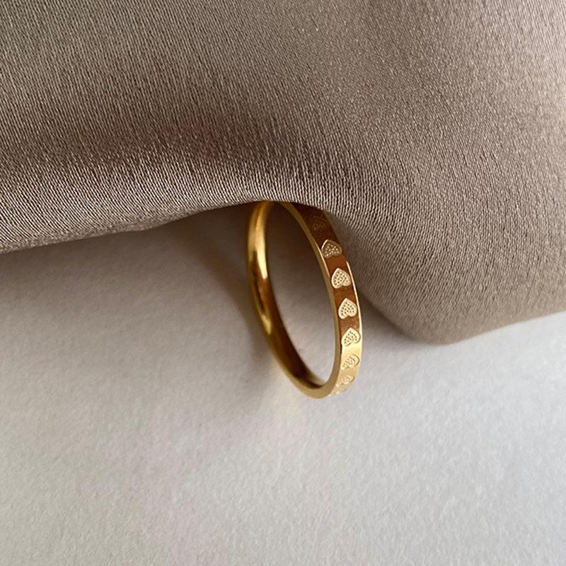 18k Gold Heart Titanium Steel Ring for Women - Trendy Couple's Index Finger Ring