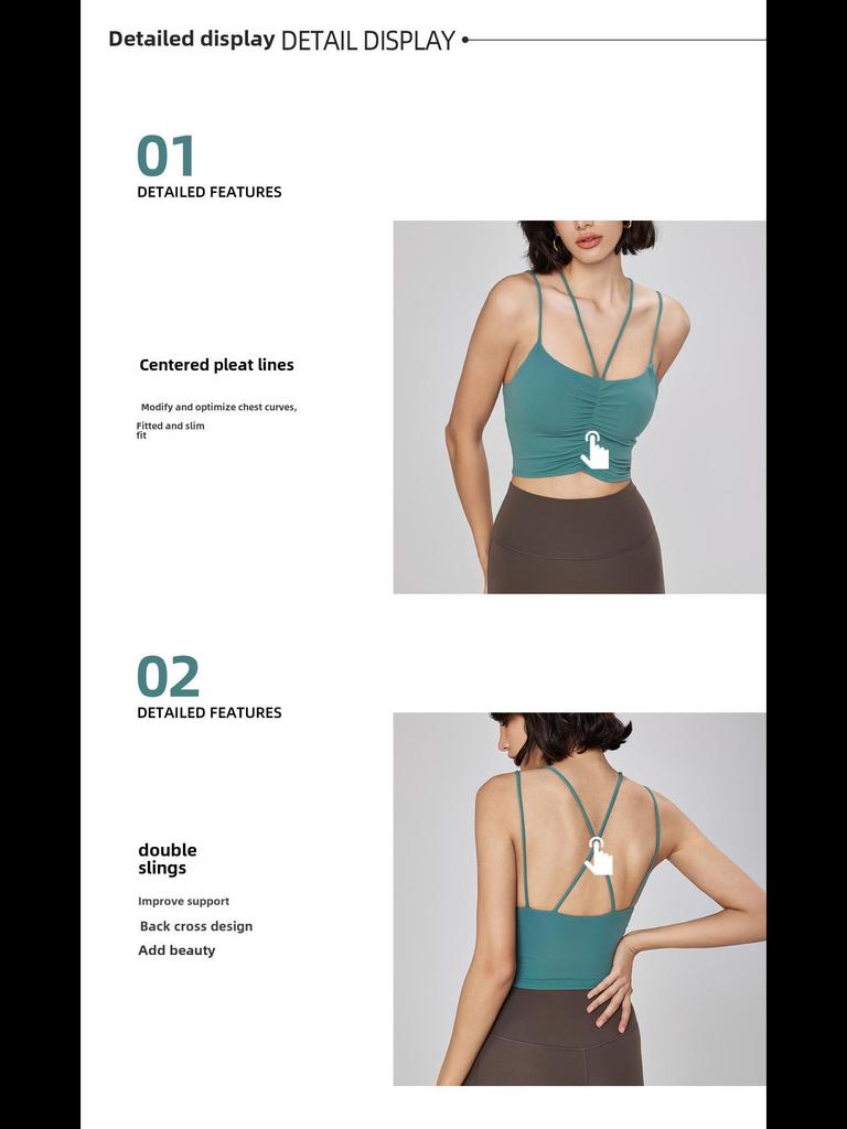 Damen Sportweste für Frühling & Sommer: Schlankmachender Yoga-BH mit Doppelträgern & Nudes Fitness-Top