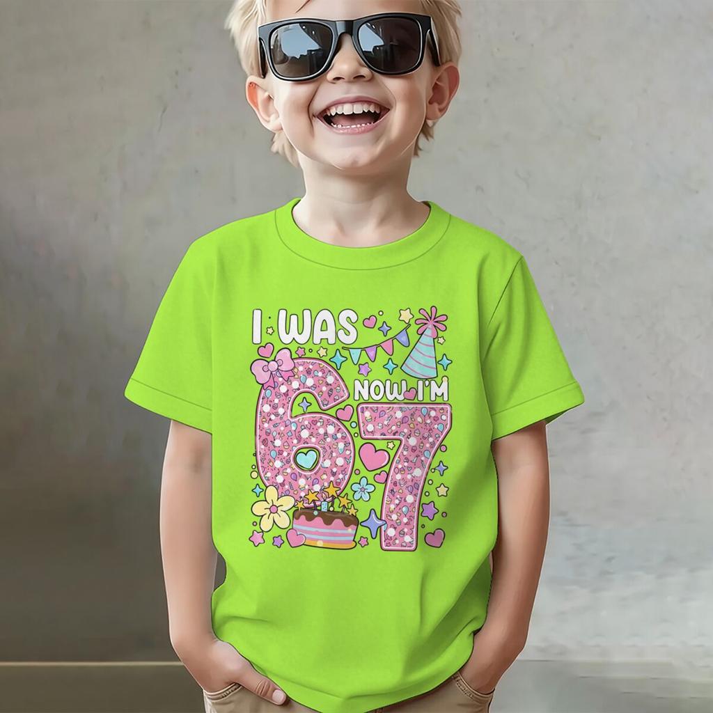 Girls I Was 6 Now I'm 7 T-shirt 7th Birthday Shirt Round Neck Short Sleeve Cotton Tee Age 7 Outfit Number Print Girls Clothes