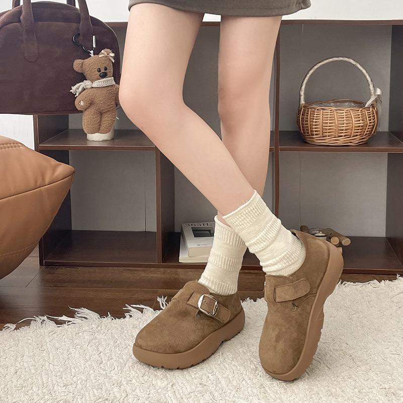 

Cowhide version retro round head platform snow boots women s winter new plush cotton shoes wear cotton shoes 40 хаки