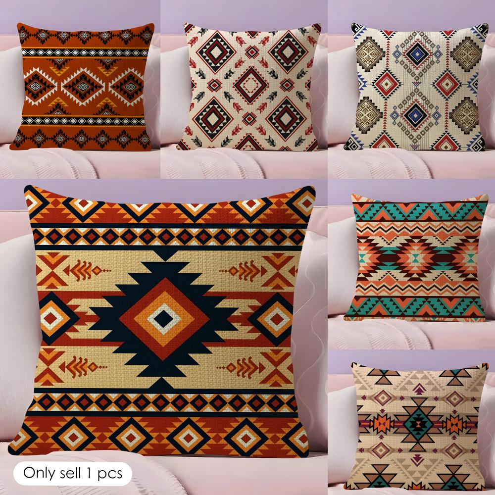 Navajo Azteca Pattern Cushion Cover Natural Linen Pillow Case DoubleSided Print Decorative Sofa Pillowcase Home Decor Gift