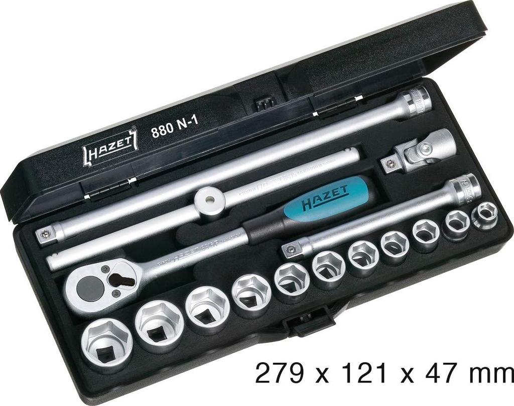 HAZET Socket Wrench Socket Head Imported from 880N-1 Set, Silver/Black, 16-Piece, 9.5mm Drive, Hexagonal, [Officially Japan]