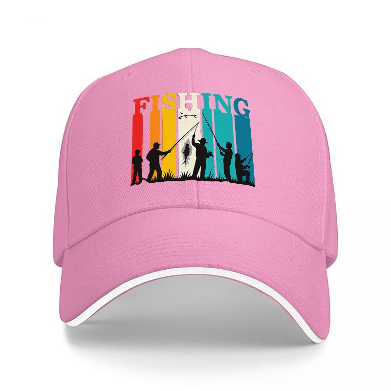 FISHING RETRO SILHOUETTE BASEBALL CAP COLORFUL STRIPES DESIGN Unisex OUTDOOR HAT FISHING ENTHUSIASTS STYLE CLASSIC FIT