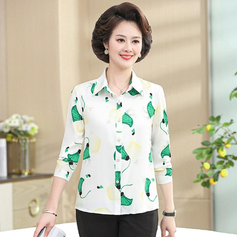 Long-sleeved Shirt, Middle-aged Women's Spring and Autumn Clothes, Western Style Blouse, Women's Summer Chiffon Shirt