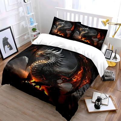 Fiery Black Dragon In Flames Bedding Set For Kids Luxury Gift 3Pcs Digital Print Comforter Set Soft Comfortable Breathable
