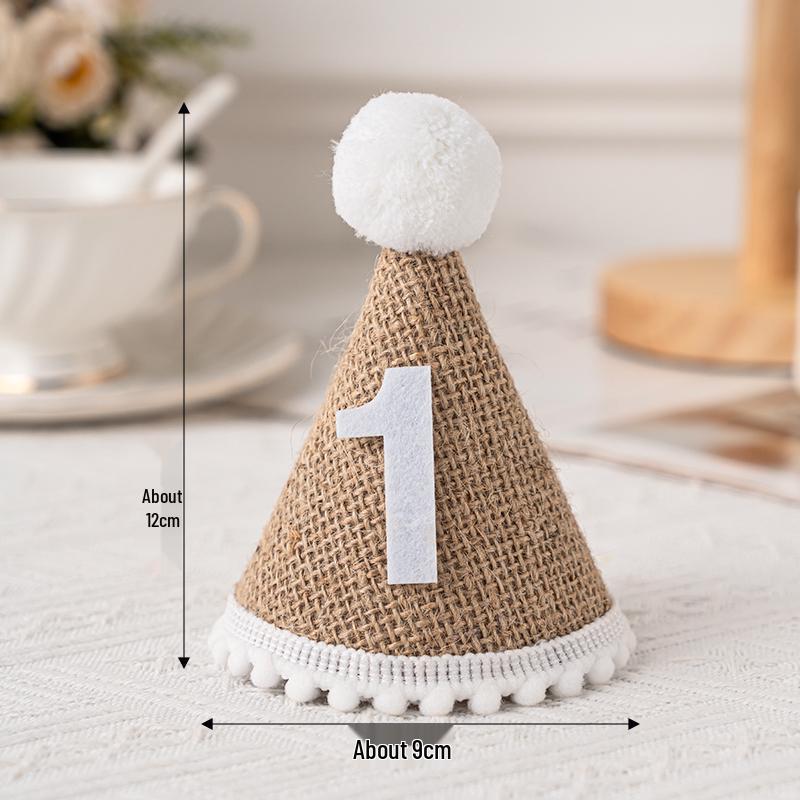 Children s Linen Birthday Hat - Baby s First Year & Hundred Days Party Photo Prop