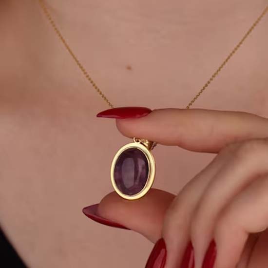 

Ожерелье из овального драгоценного камня с аметистом, серебро 925 пробы, дизайнерское ожерелье ручной работы, женское ожерелье, свадебный подарок 20 Inch