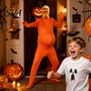 Ținută Cosplay Halloween Portocaliu Body Complet pentru Copii Adulți, cu Burta, Mustață și Sprâncene Galbene, Costum Zentai cu Față Deschisă Bărbați Femei,