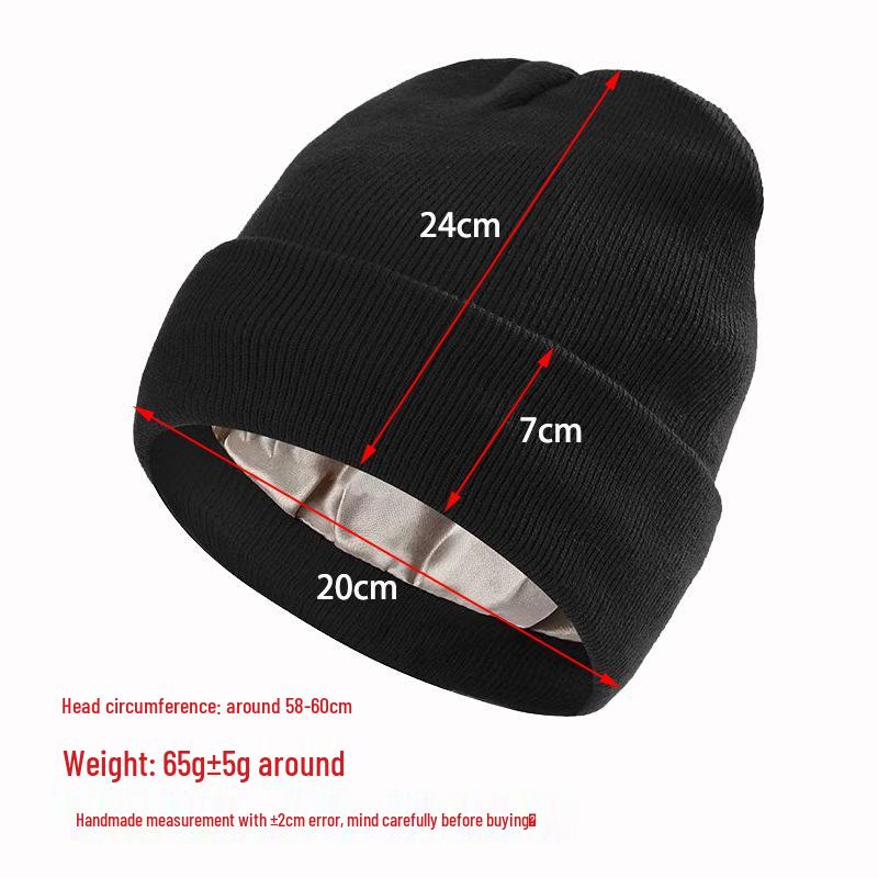 European-American Autumn/Winter Silk Satin Knitted Hat: Hairstyle Protection & Warmth