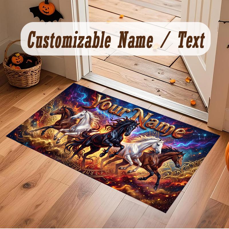 Horse Theme Soft Crystal Velvet Rug Custom Name & Text Print Non Slip Floor Rug for Bedroom Living Room