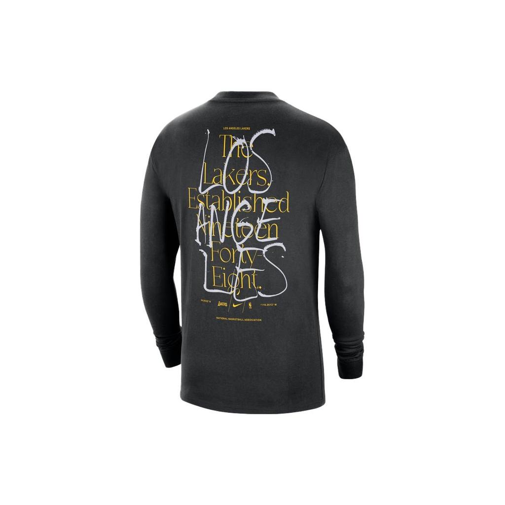 Nike Nba Courtside Los Angeles Lakers Letter Print Loose Fit Crew Neck Casual American Vintage Long Sleeve T-Shirt Men T-Shirt Black DR6346-010
