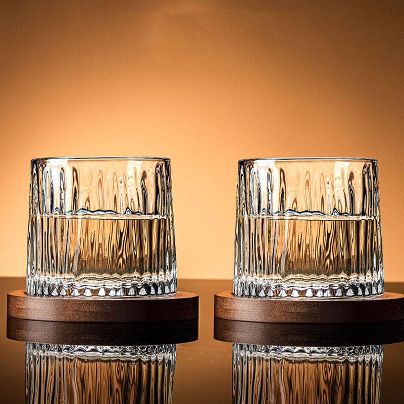 2pcs Set 10oz Spinning Glasses 300ml Novel Creative Thick Crystal Whiskey Cups Wine Glasses Drinking Mug Drinkware for Kitchen