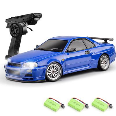Ferngesteuertes Auto, 2,4 GHz elektrisches Driftfahrzeug-Spielzeug mit Gyroskop, LED-Leuchten, 3 wiederaufladbaren