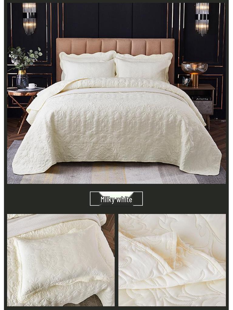 Washable Quilted Cotton Bedspread 3-Piece Set with Cotton-Filled Design