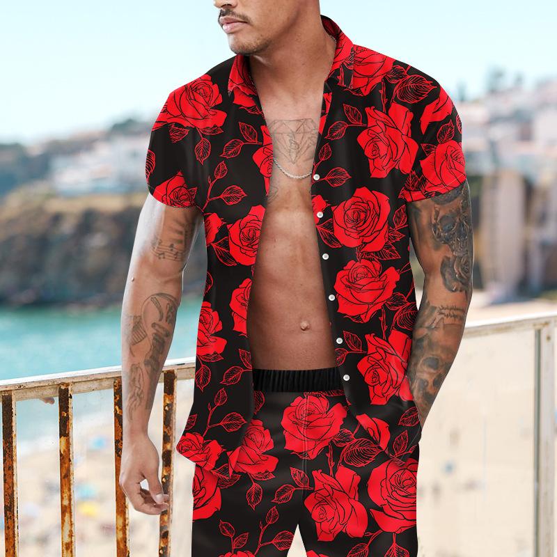 New Men S D Digital Printing Men S Beach Pants Shirt Shorts Suit Men S Men S Break 2XS