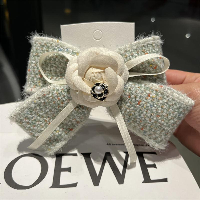 Handmade Fabric Camellia Flower Bow Hair Clips Barrettes Headdress Spring Clip For Women Girls Ponytail Hair Accessories