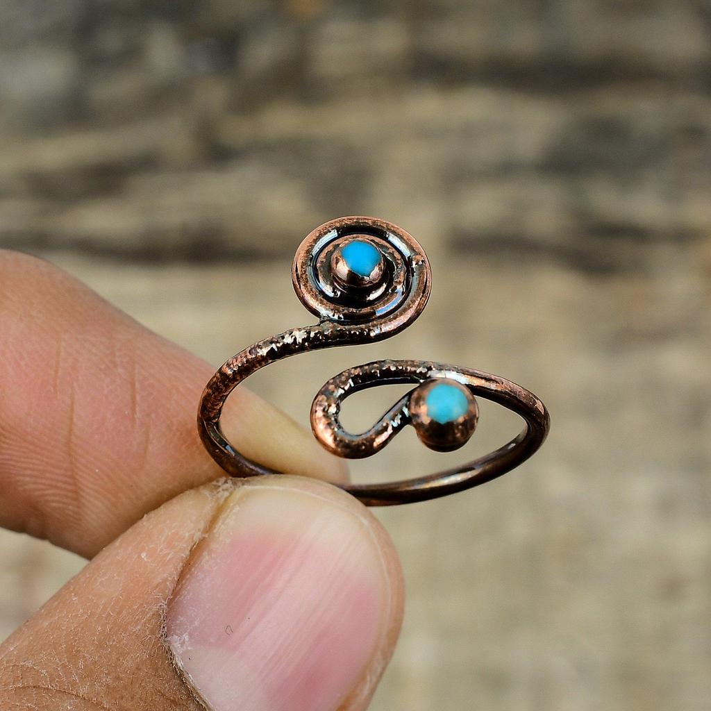 Dornröschen Türkis Ring Elektrogeformter Kupferschmuck Verstellbarer Ring Handgefertigter Edelsteinring Elektrogeformter Kupferring Geschenke für Frauen