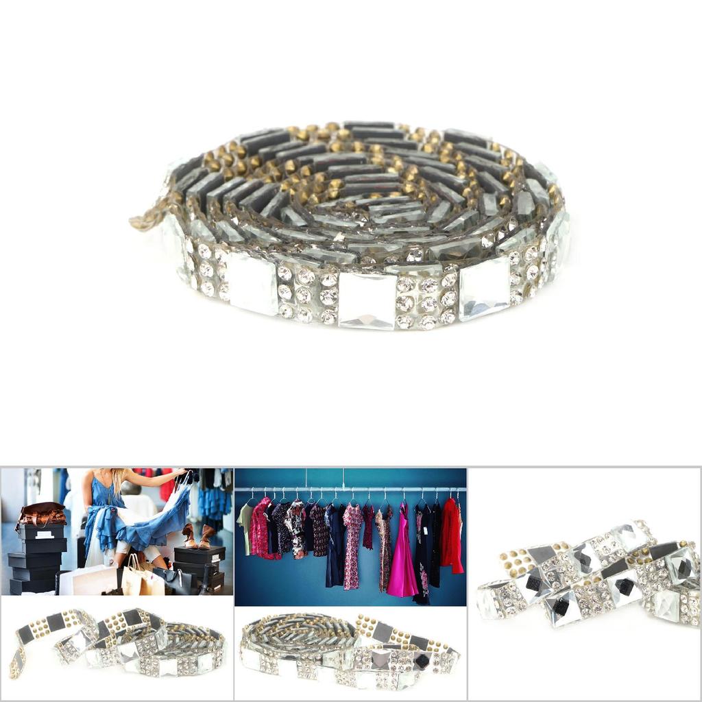 5 yard Hotfix Clear Crystal Glass Rhinestone Fabric Chain Trim DIY Applique (8mm White)