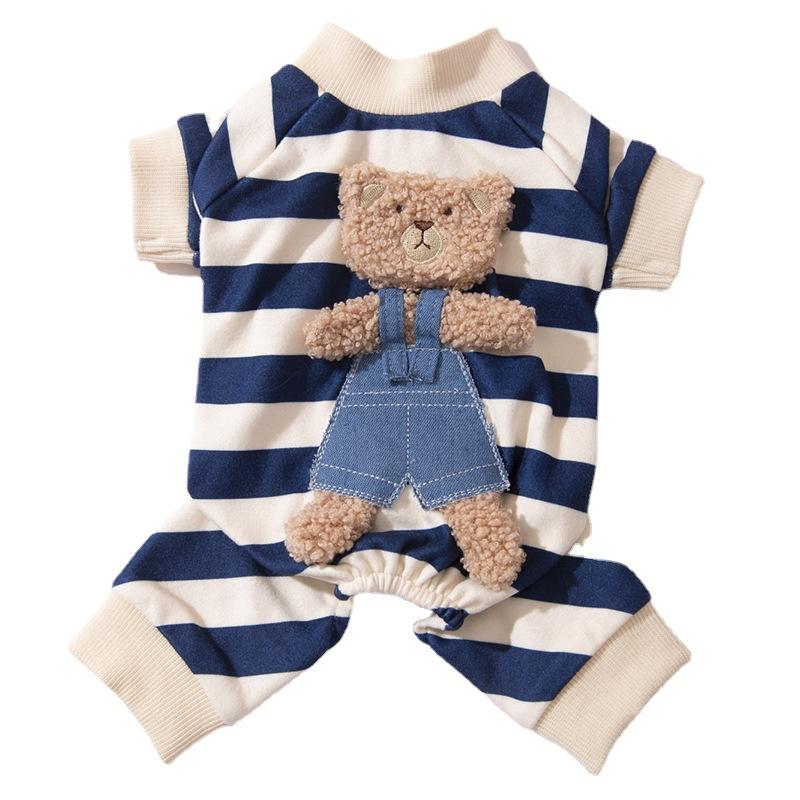 New Dog Three-dimensional Cute Bear Striped Four-legged Home Clothes Cat Home Pet Four-legged Air Conditioning Clothes
