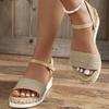 Fashion Canvas Espadrilles Wedge Sandals for Women 2025 Summer Casual Ankle Strap Platform Sandles Woman Thick Sole Non Slip Beach Shoes