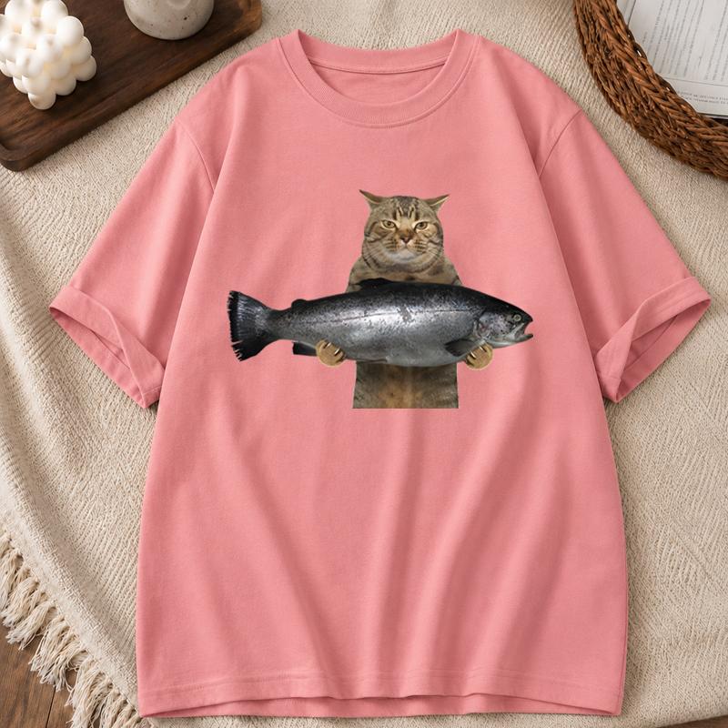 Unisex Unisex Fish Funny Meme Cat Meme T Shirts Tops Summer Short Sleeve TShirt O Neck Humor Tshirt Unisexs Clothes Graphic Y2K