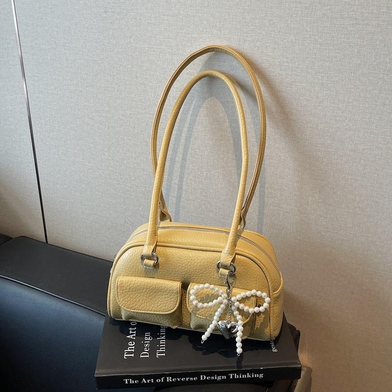 Niche Splicing Shoulder Bag Women's New Bowling Bag Fashionable Retro Versatile Underarm Bag