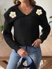 Women's Hand-Crocheted Flower Patchwork Pullover Sweater with Large Lapel - Autumn/Winter Collection