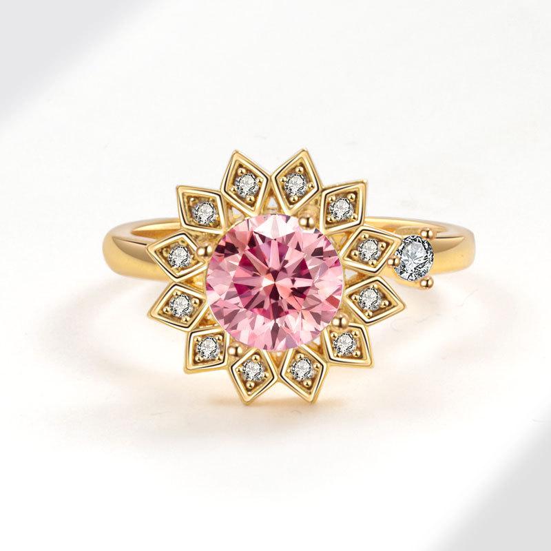 Sunflower Adjustable Ring For Women With Zircon Micro Inlay Gold Plated Jewelry Accessory