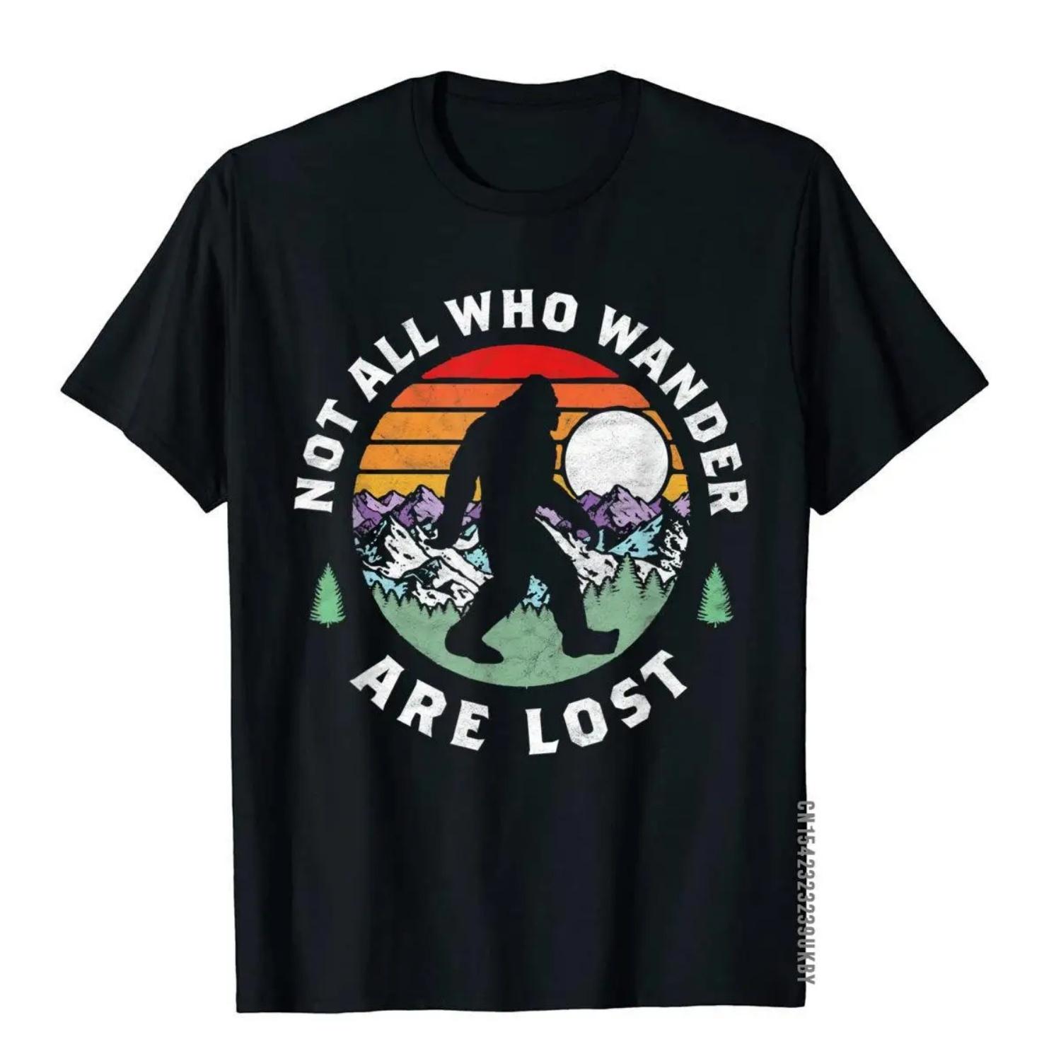 

Not All Who Wander Are Lost Bigfoot Nature Outdoor T-Shirt Cotton Party T Shirt Coupons Boy T Shirts Normal S чёрный
