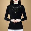 Black Bottoming Shirt Women's Winter Long-sleeved Inner with New Mother Slim-fit Hot Diamond Top, Fleece and Thicker T-shirt