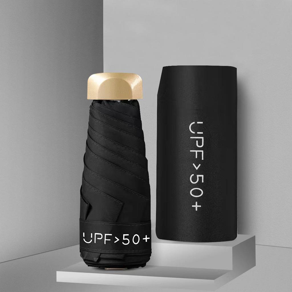 Mini Black UV-Blocking Pocket Umbrella: Sun & Rain Protection, Super Lightweight Parasol