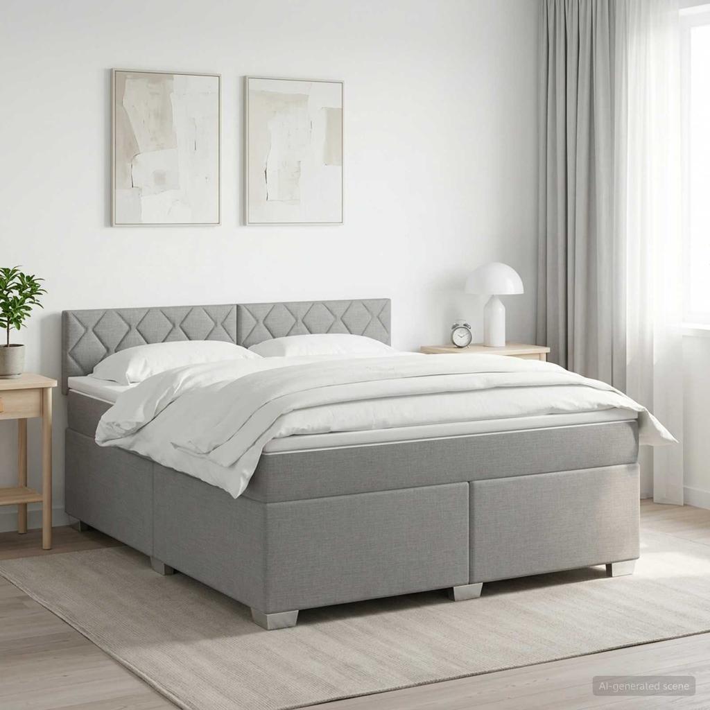 Box Spring Bed with Mattress Light Gray 140 x 200 cm Fabric