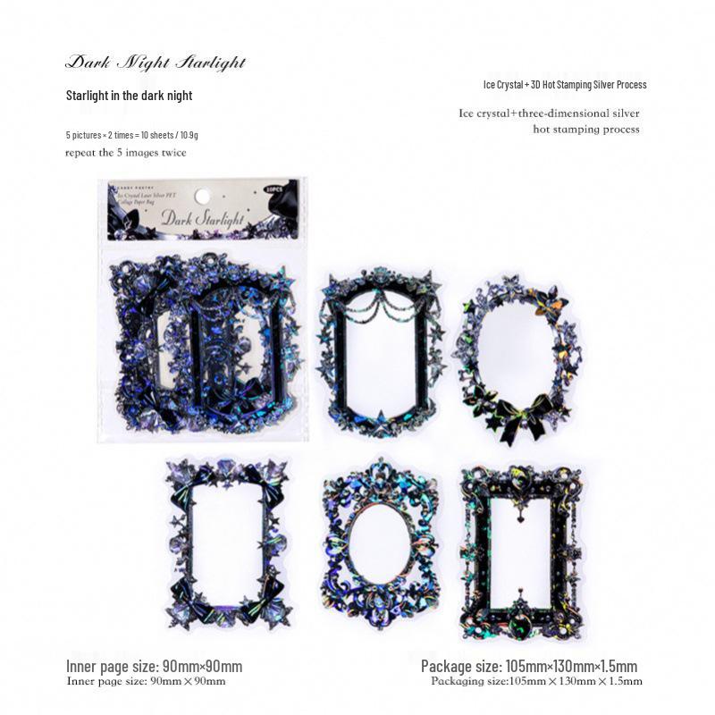 Sugar Poem 3D Laser Silver Sticker Pack - Retro Border Journal Decoration Tape