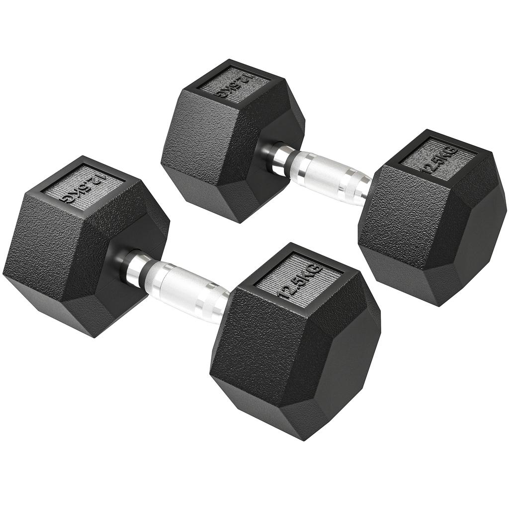 2x12.5KG Rubber Hex Dumbbell Portable Hand Weights Dumbbell Home Gym