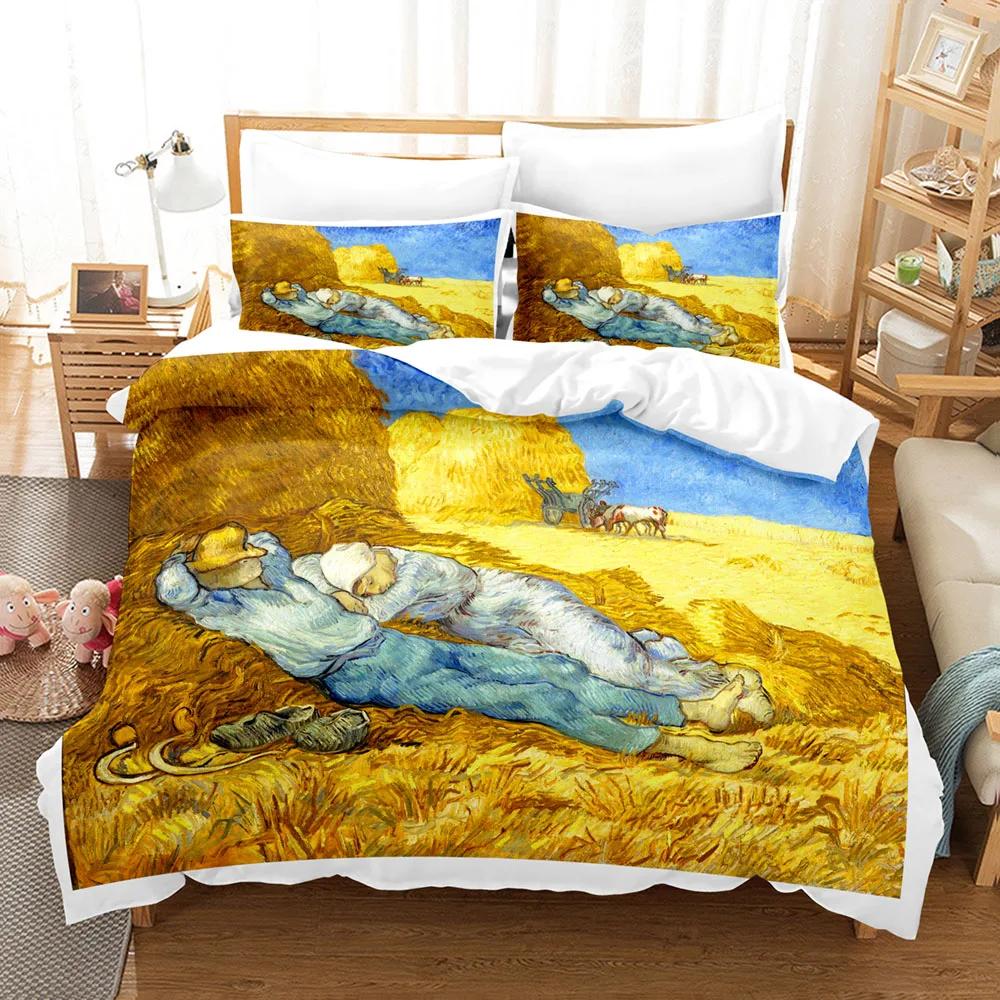 Van Gogh Oil Painting Bedding Set Queen King Size Bedroom Decor Quilt Cover And Pillowcase 2/3 Pcs Home Textile