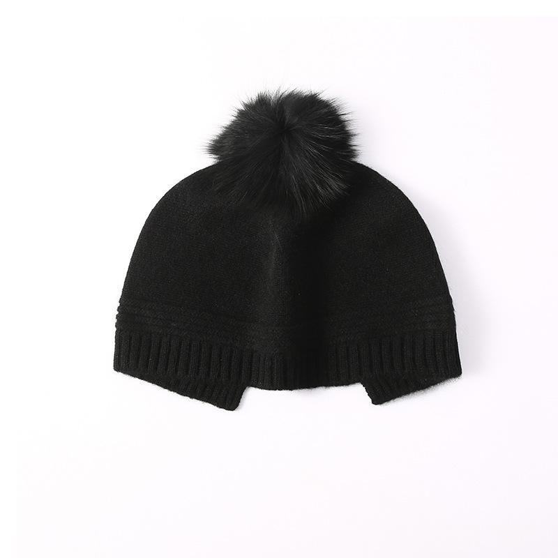 Pure cashmere knitted hat autumn and winter new solid color hairball warm cold hat knitted casual flanged hat