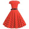 Retro Women's V Neck Short Sleeve Polka Dot Print Lace Up Waist Dress
