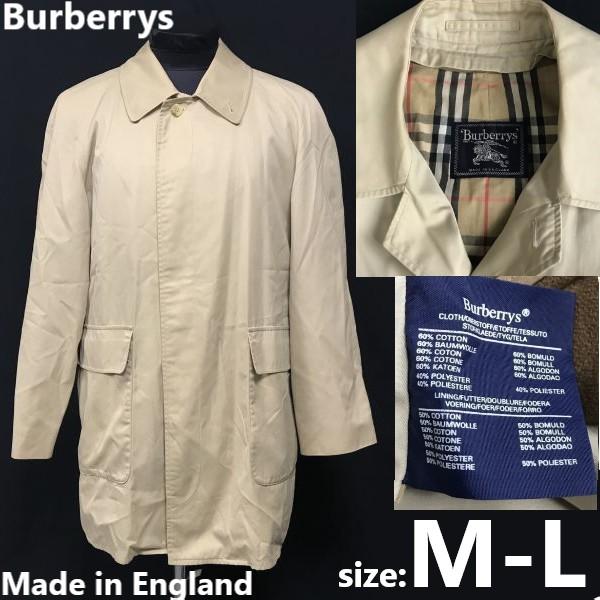 

Vintage England Made / Burberrys / Lined Balmacaan Coat / Outerwear [Men s M-L / Beige] Hidden Button Front