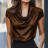 New Summer Swinging Neck Short Sleeve Loose Women's Blouse Fashion Casual Shirts for Women Elegant Solid Color Slim Fit Simple Office Ladies Tops