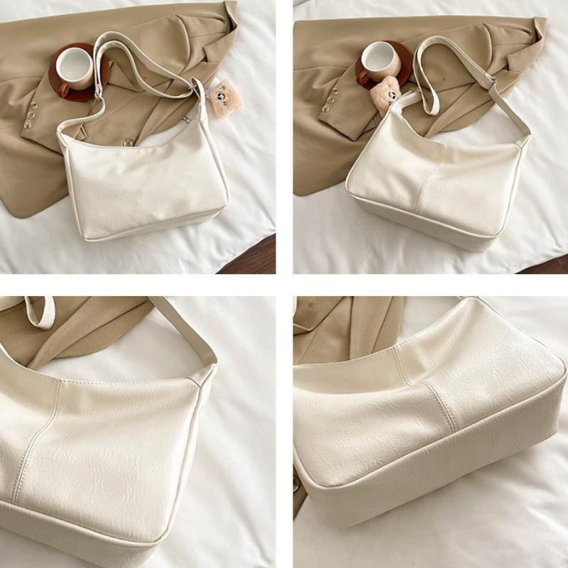 PU Leather Commuter Fashi Vintage Casual Tote Bag Maillard Stylish Crossbody Bags for Women Texture Large Capacity Temperament