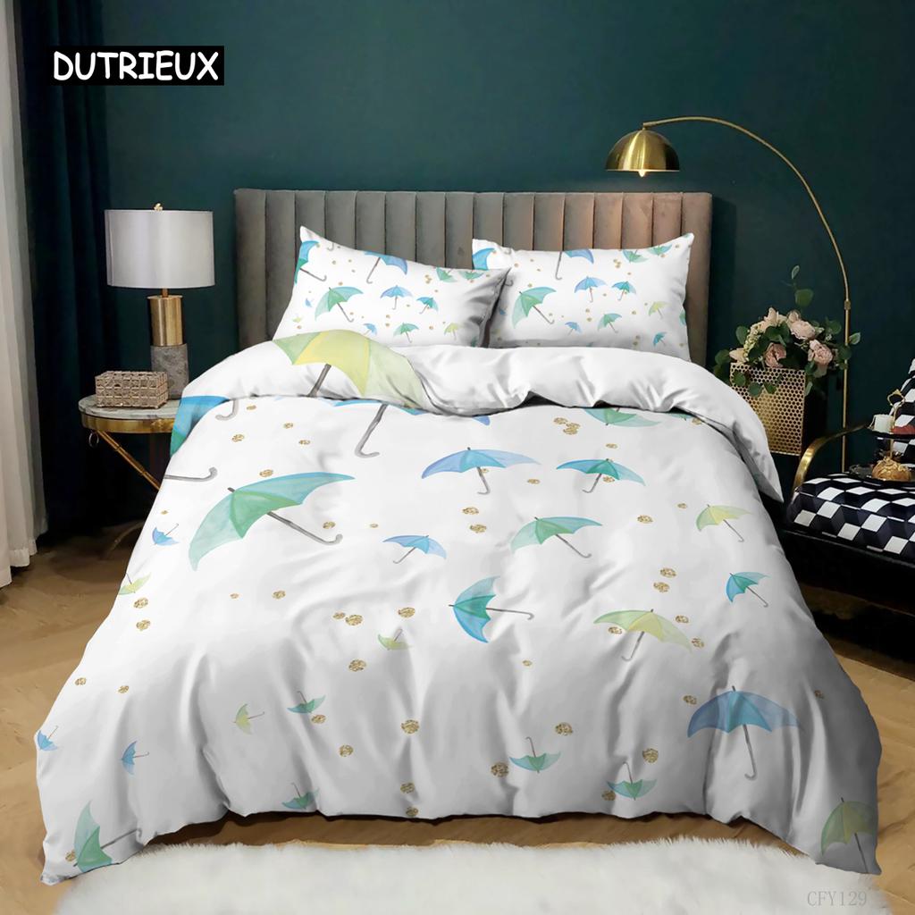 Bettbezug mit Regenschirm, bunter Regenschirm-Bettbezug, Bettwäscheset im Cartoon-Stil für Kinder und Jugendliche, Queen-Size-Bettbezug aus Polyester