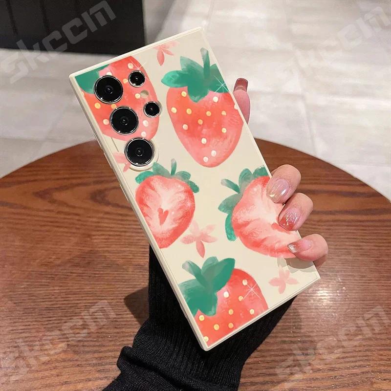 Strawberry Pattern Phone Case For Samsung Galaxy S25 S24 Ultra S23 S22 Plus S20 FE A54 A55 A15 A35 A50 A51 A71 A72 A73 Cover