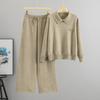 Casual Sweater Set for Women In Autumn, New Style, Solid Color, V-neck, Knitted Top, Wide-leg Pants, Two-piece Set