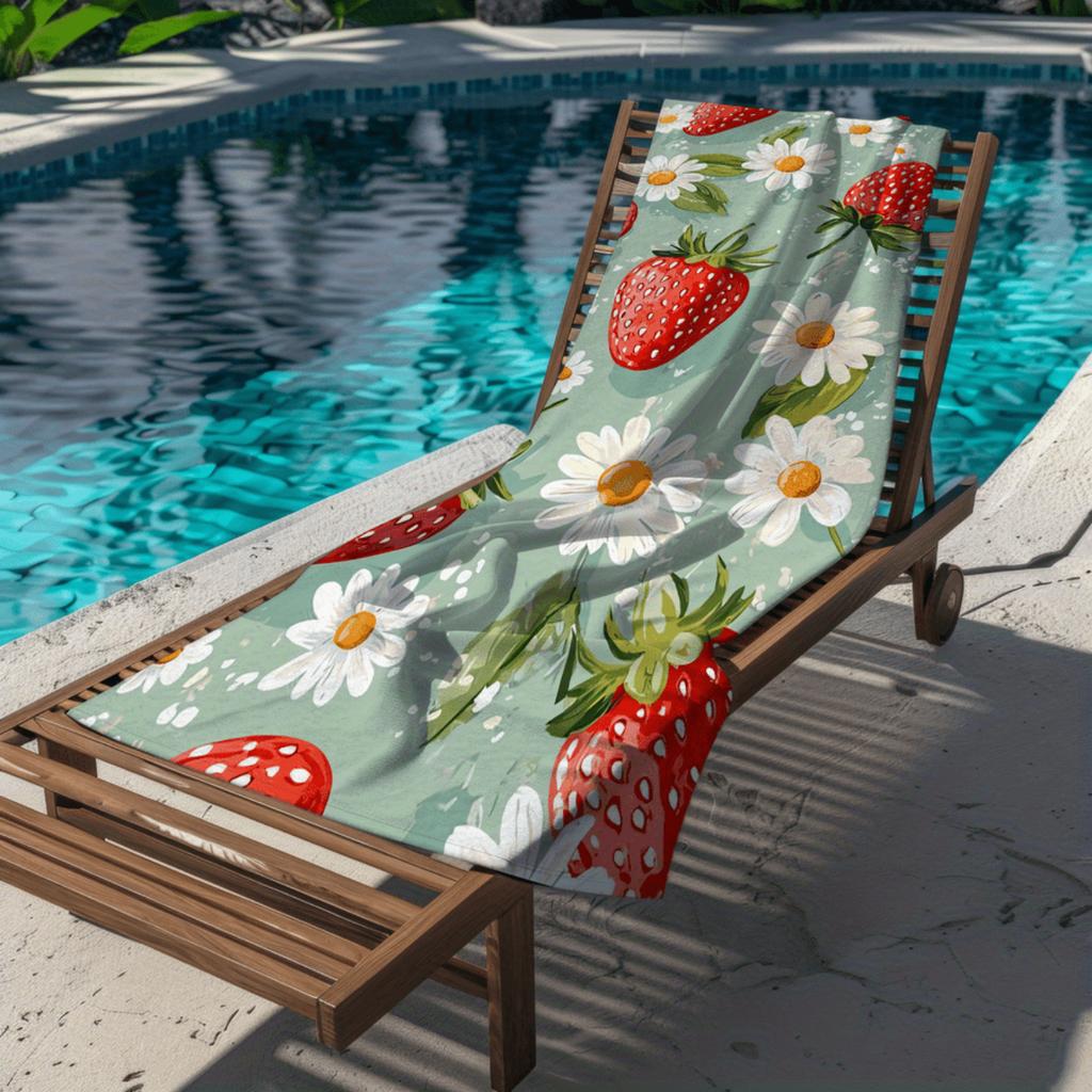 1pc Sandproof Microfiber Beach Towel with Strawberry,Daisy and Watermelon Patterns,Soft Absorbent Quick Dry