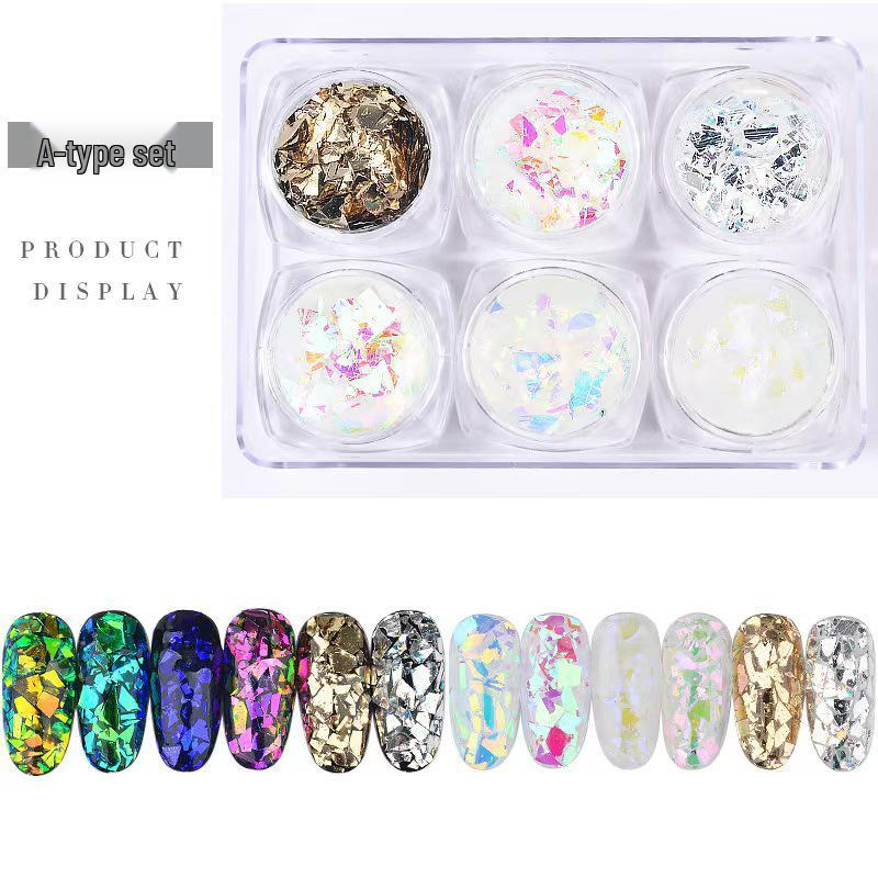 Opal Cloud Iridescent Nail Flakes: 6-Color Set
