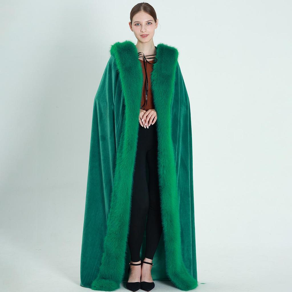 Women's Calf-Length Hooded Fleece Cape - Warm Winter Christmas Princess Coat
