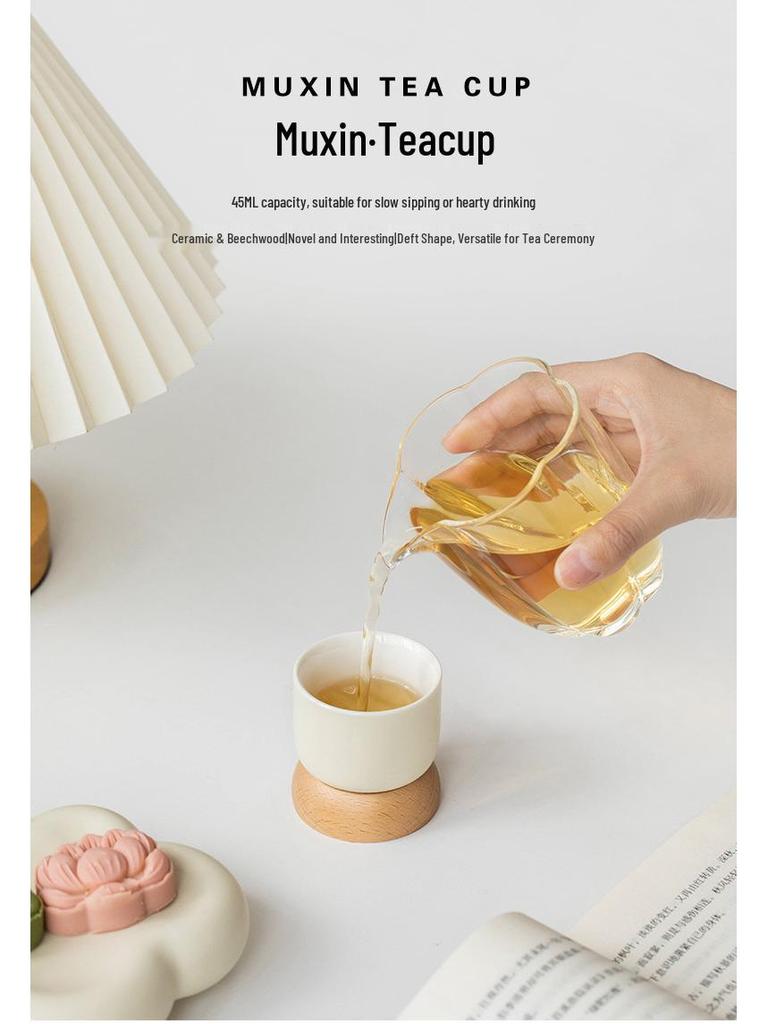 Japanese Minimalist Wooden Teacup Gift Set - Cream Style for Women, Personal Use, Tasting Cup